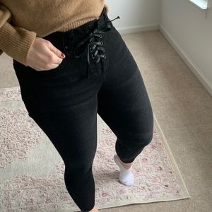 Black Lace Up Denim Jeans